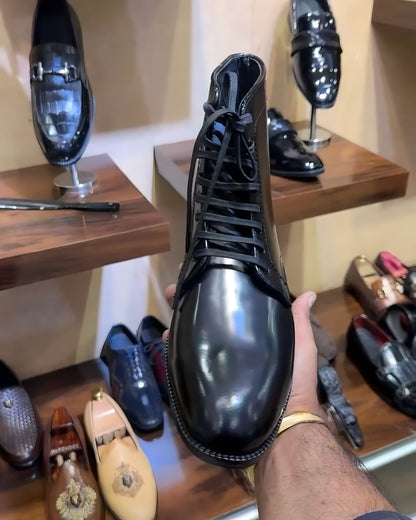 Black Derby Dress Boots in Smooth Calf Leather