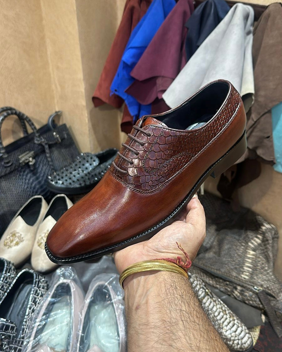 Brown Patina Lace-up Oxfords
