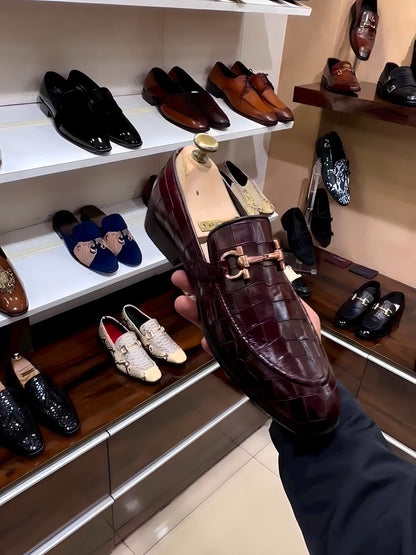 Ox-blood Crocodile Scaled Moccasins