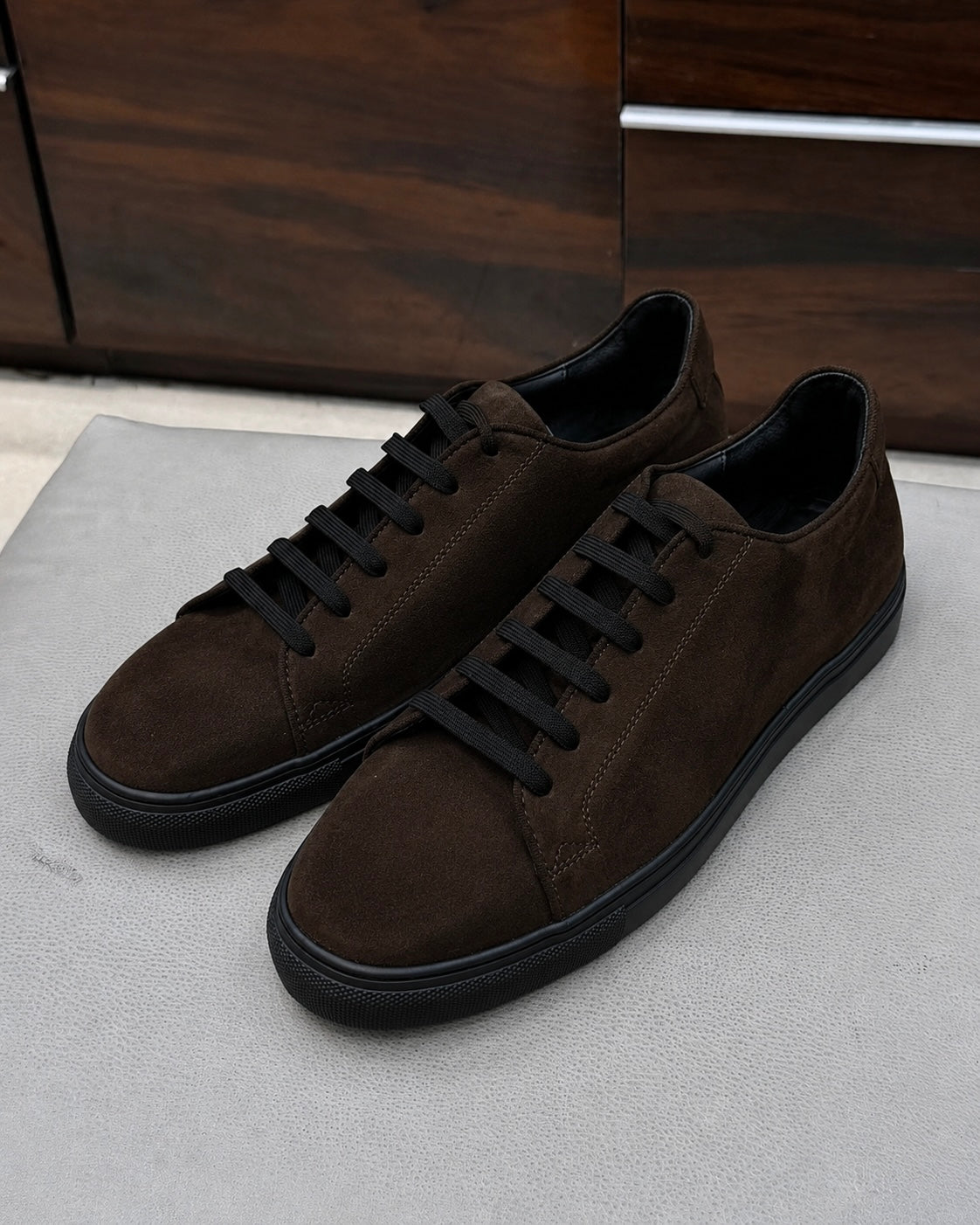 Dark Brown Suede Low-top Sneakers