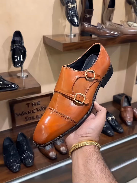 Tan Patina Captoe Double Monks