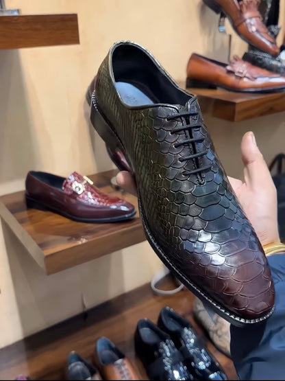 Dual-tone Patina Cobra Scaled Whole-cut Oxfords