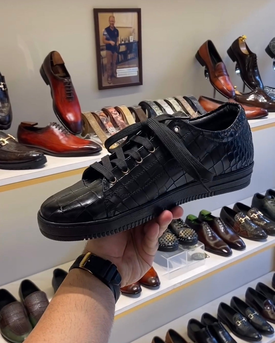 Charcoal Black Croc Scaled Sneakers