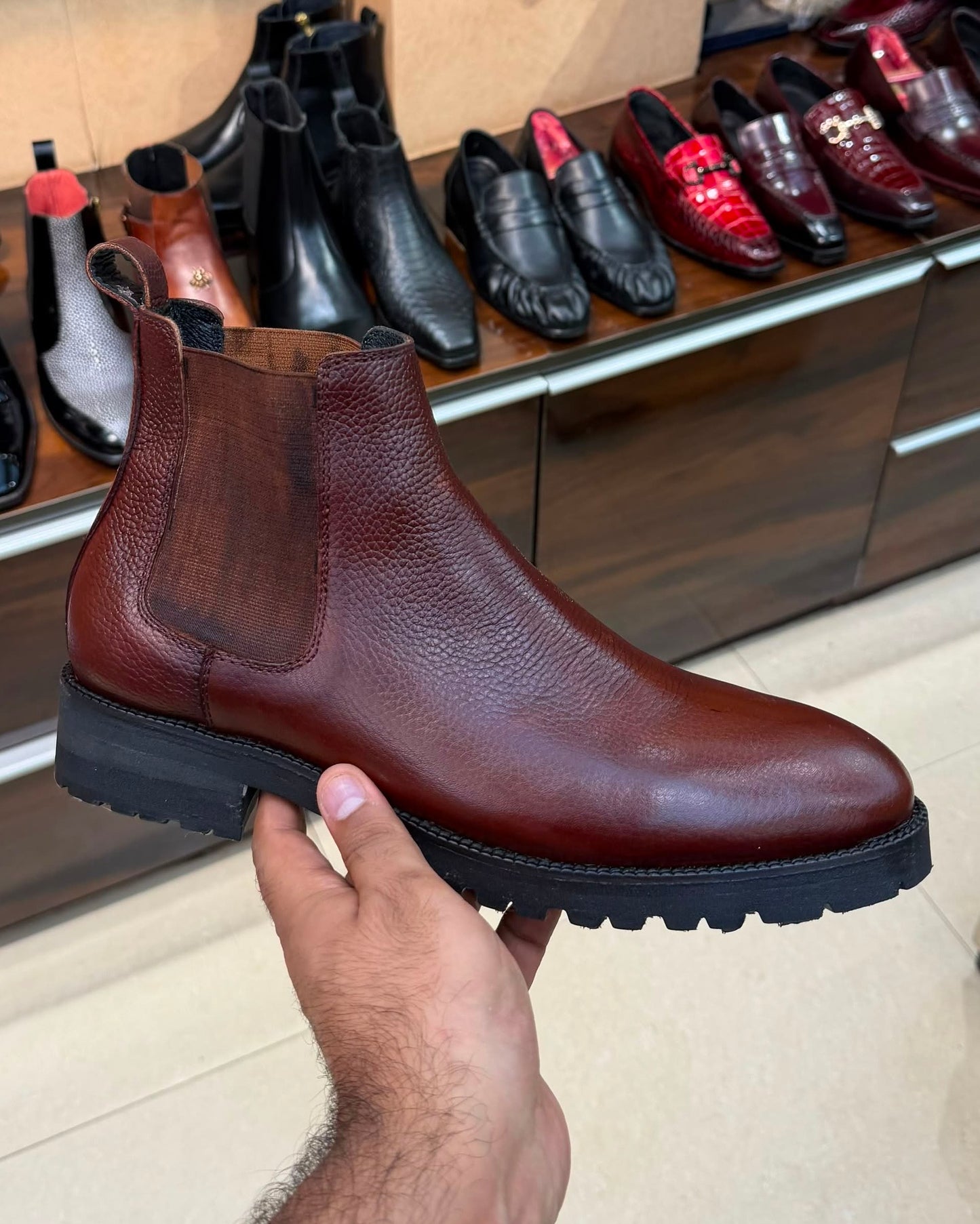 Chunky Brown Lug Sole Chelsea Boots
