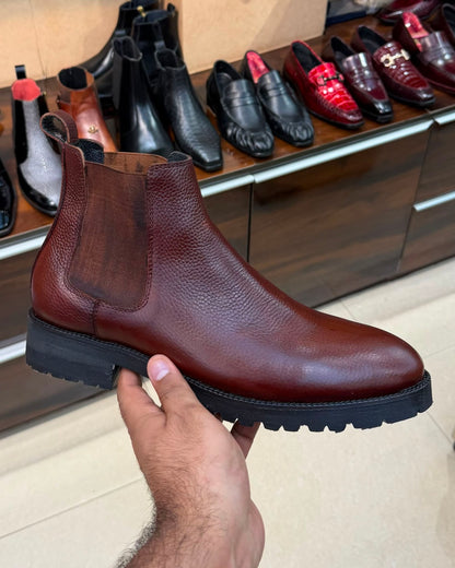 Chunky Brown Lug Sole Chelsea Boots