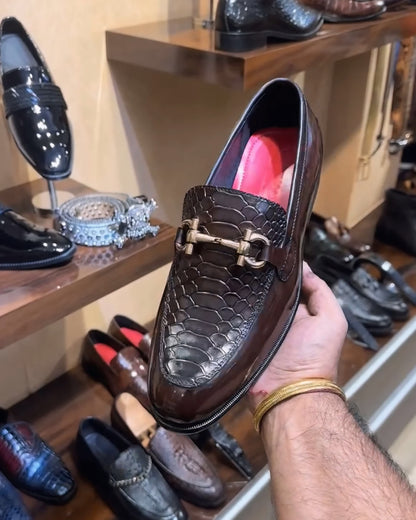 Dark Brown Cobra Scaled Spectator Moccasins