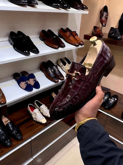 Ox-blood Crocodile Scaled Moccasins