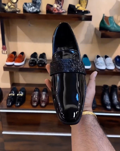 The Tuxedo Moccasins with Golden Heel and Red Glossy Sole