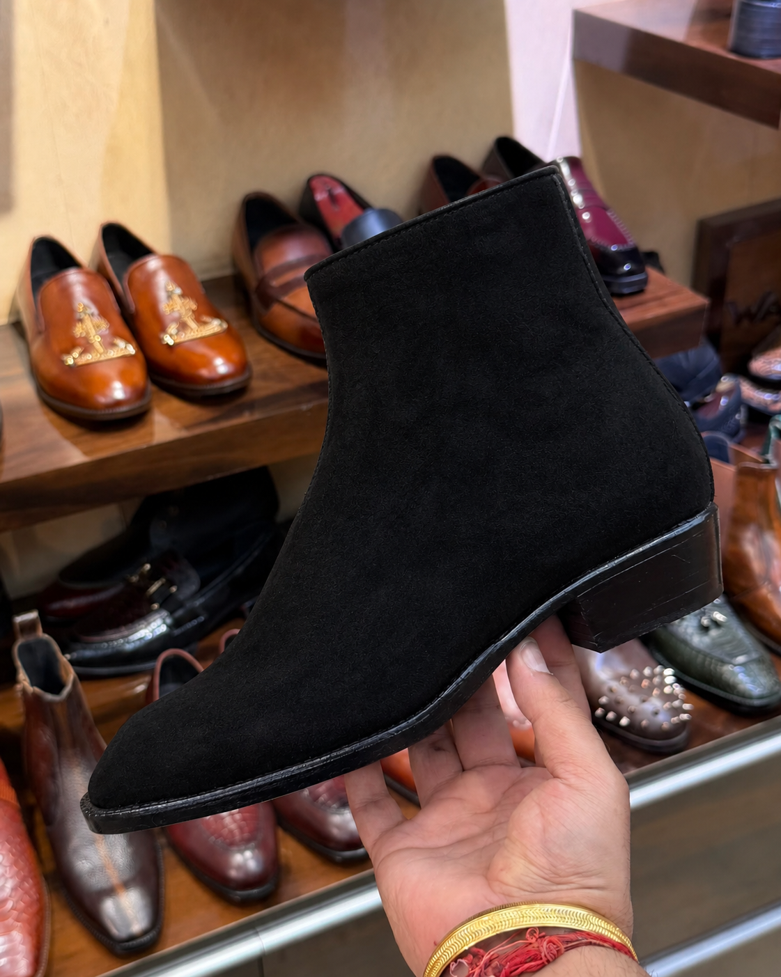 High-top Black Suede Boots With Cuban Heel