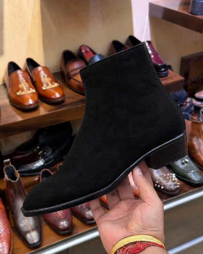 High-top Black Suede Boots With Cuban Heel