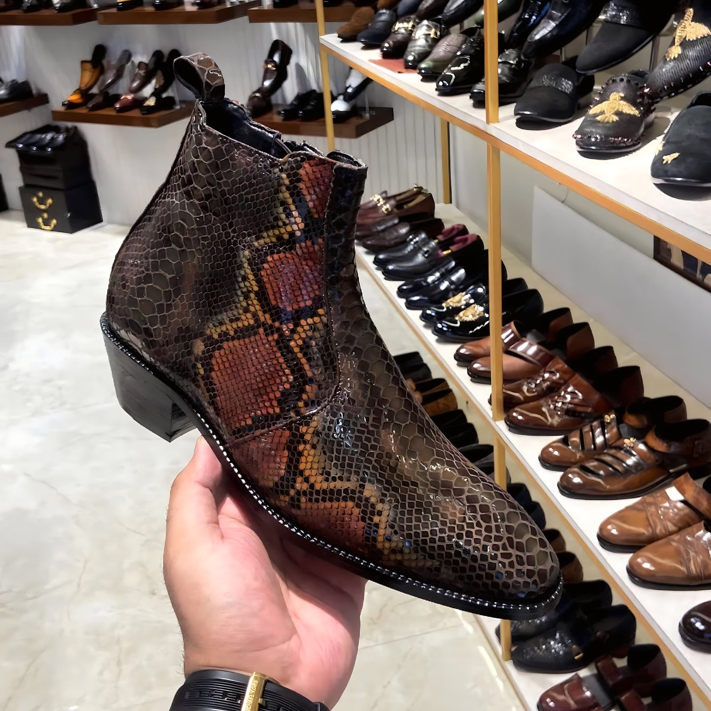 Exotic Snake Zip Boots with Cuban Heel