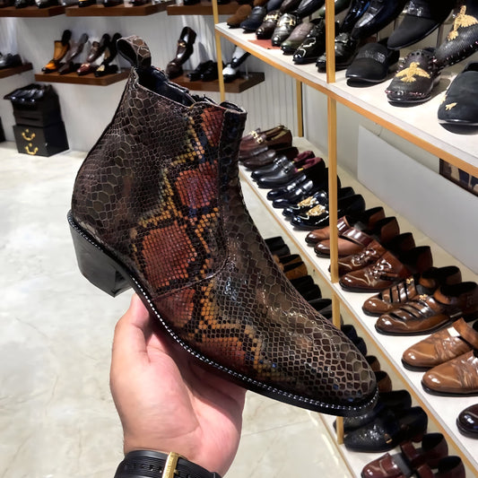 Exotic Snake Zip Boots with Cuban Heel