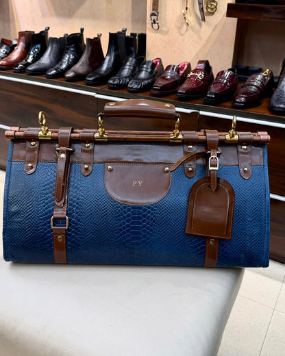 Custom Blue & Brown Cobra Scaled Duffel Bag