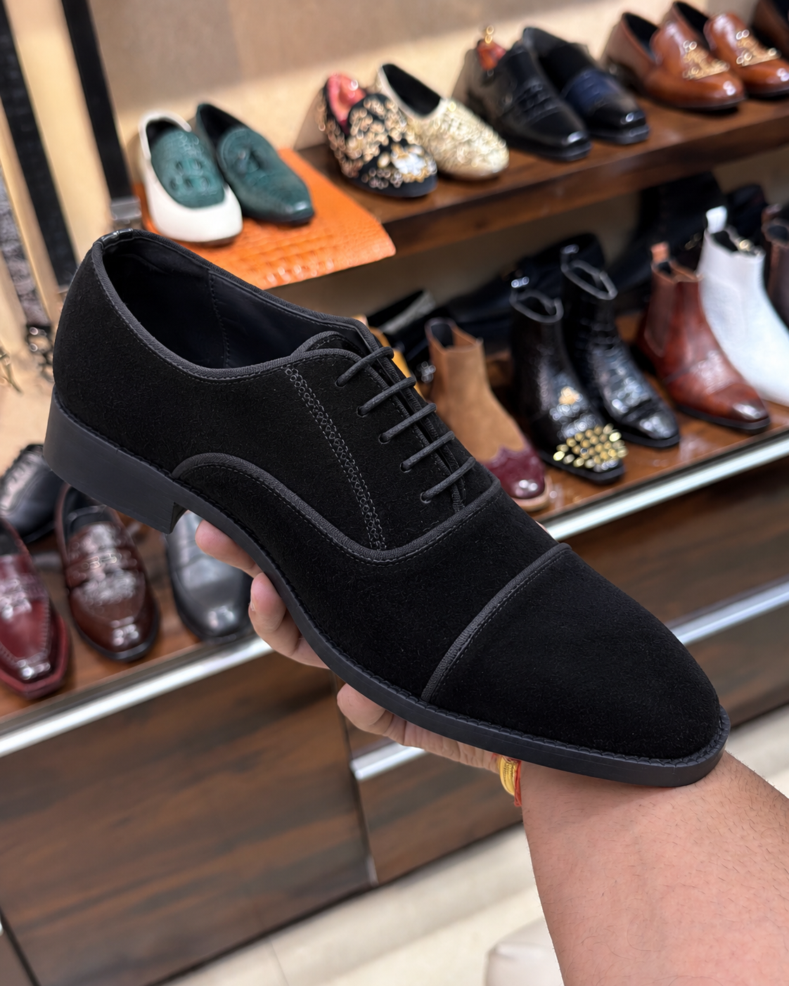Black Suede Cap Toe Oxfords