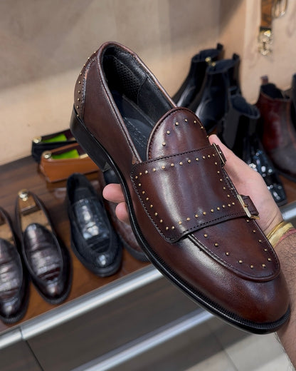 Brown Patina Double Monk Strap Loafers