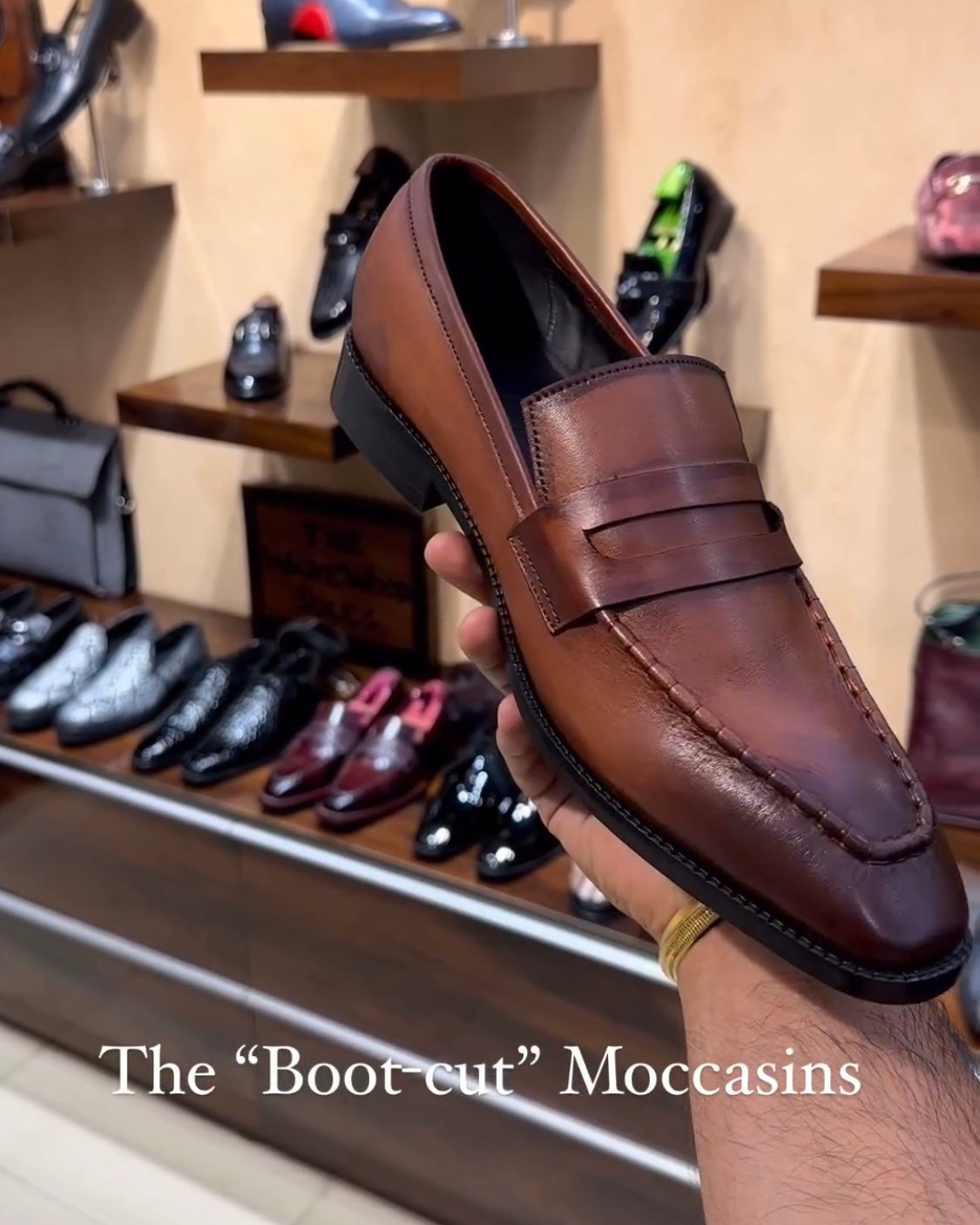 Burnished Tan Patina Boot-cut Penny Moccasins
