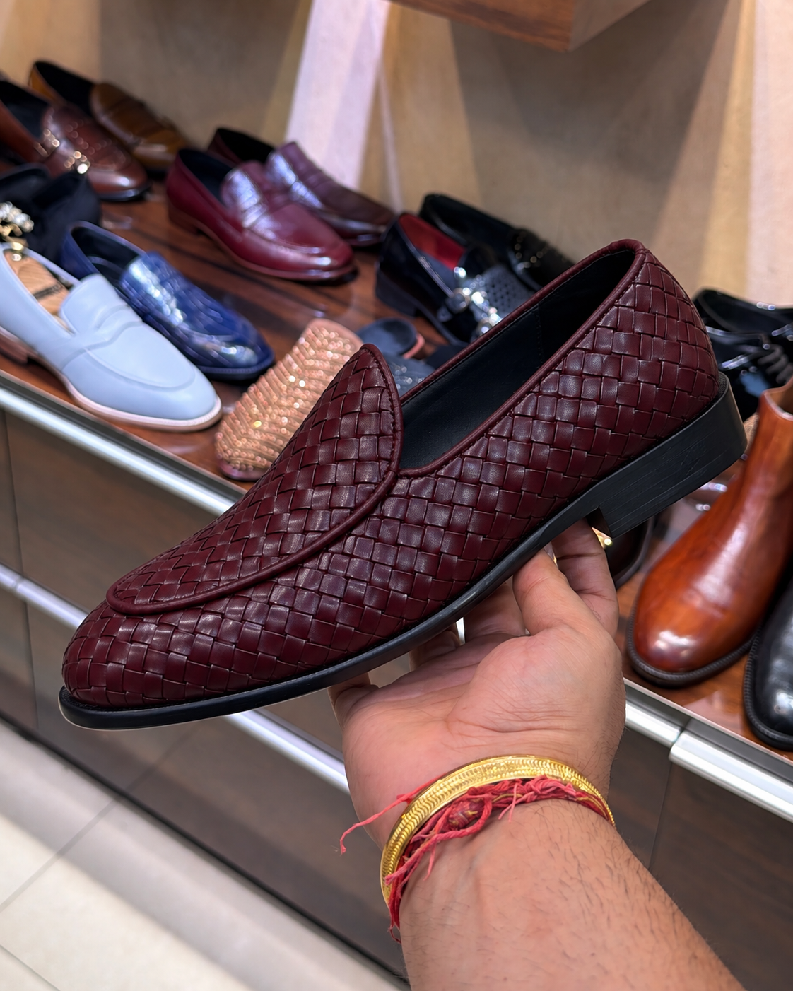 Burgundy Hand-woven Leather Belgian Loafers