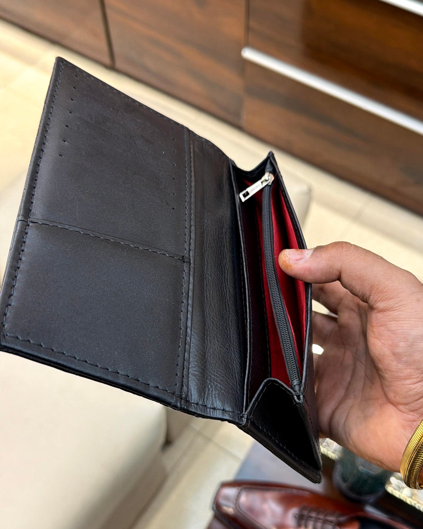 Black Crocodile Scaled Long Wallet