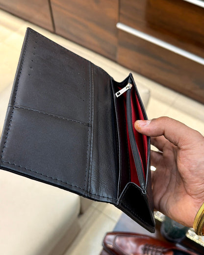 Black Crocodile Scaled Long Wallet