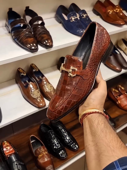 Dark Tan Crocodile Moccasins