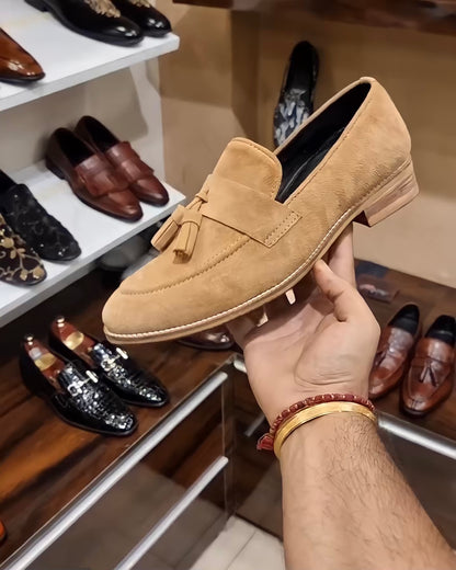 Pure Italian Cream Suede Tassel Moccasins