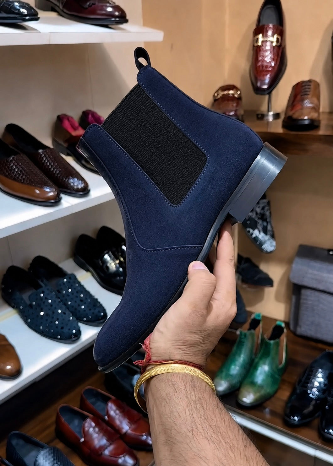 Navy Blue Suede Chelsea Boots