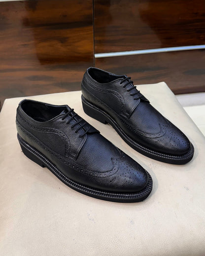 Classic Black Pebble Grain Leather Longwing Brogues