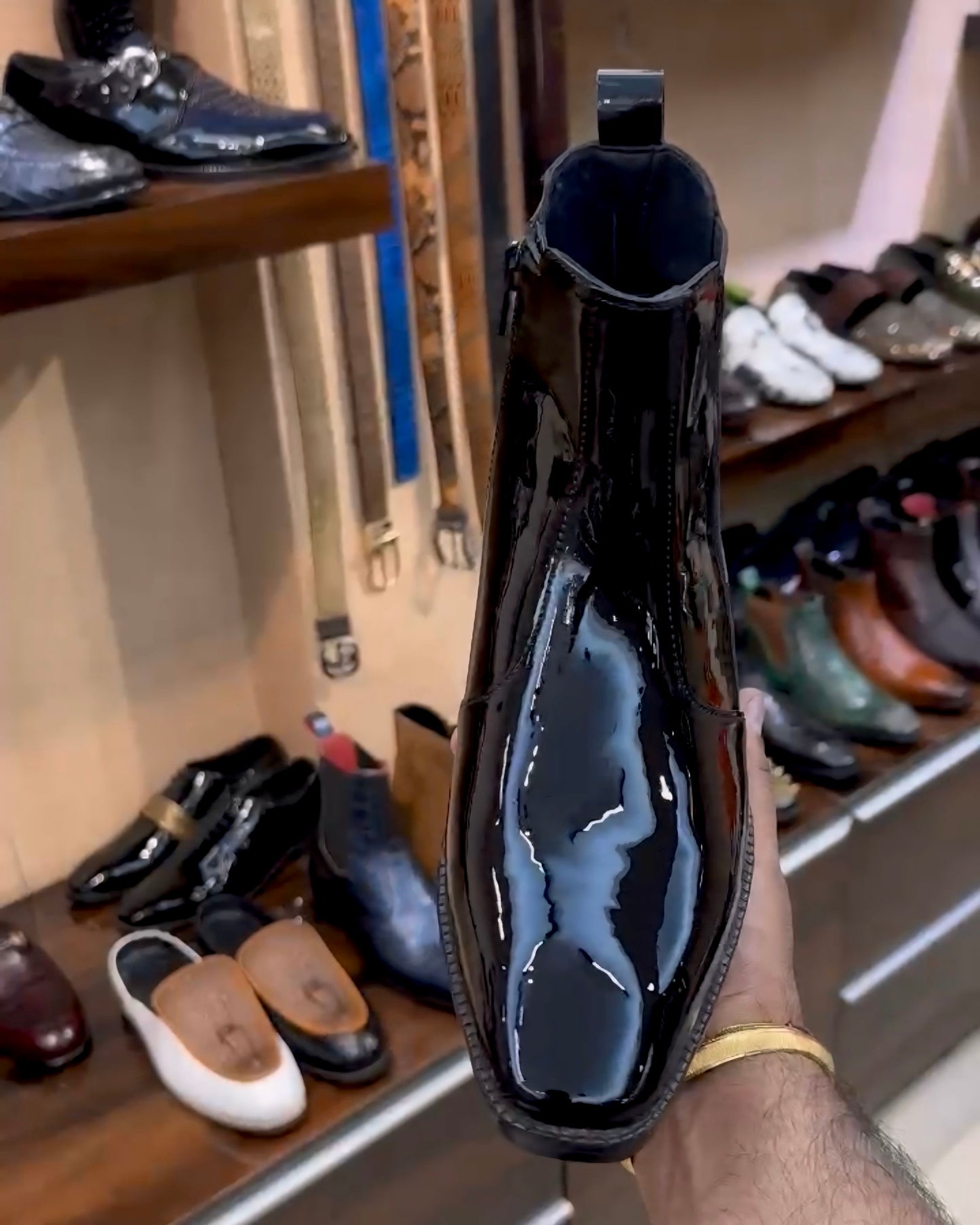 Black Patent Leather Cuban Heel Boots