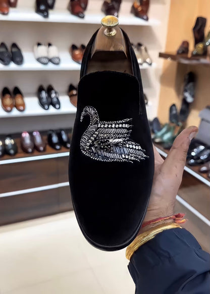 Suede Hand-embroidered Slip-ons