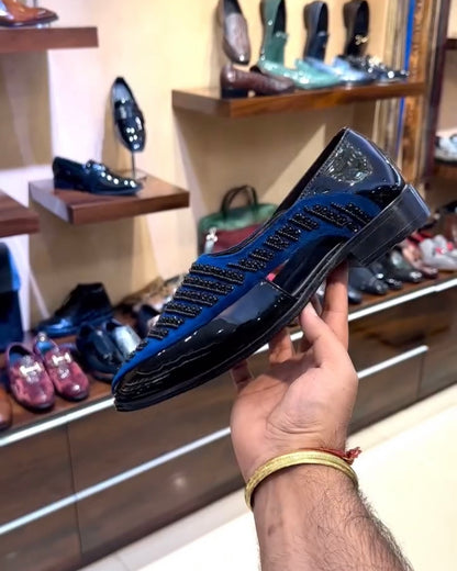 Cobalt Blue Hand-embroidered Spectator Peshawaris