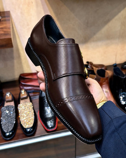 Dark Brown Double Monk Strap Shoes