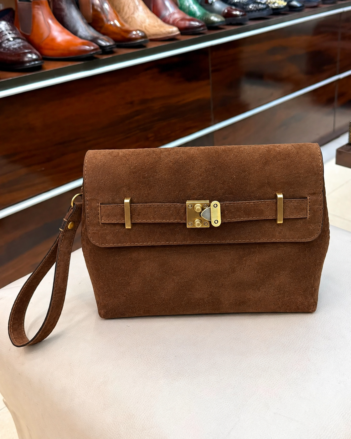 Tobacco Suede Cross Body Bag