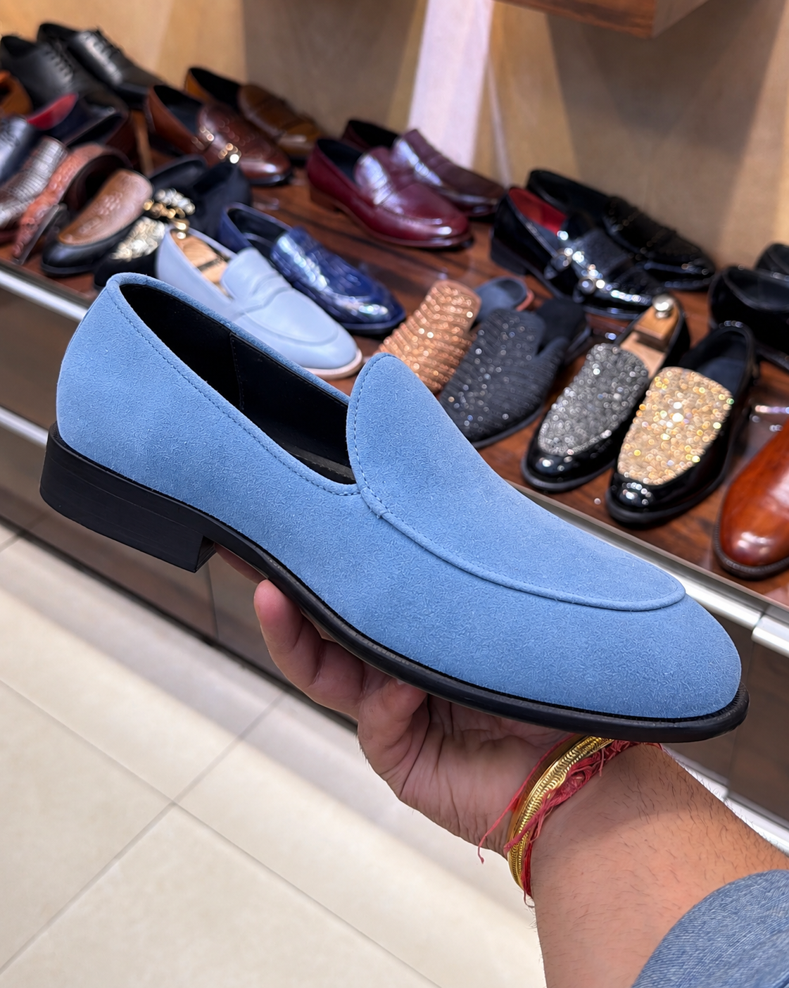 Light Blue Suede Belgian Loafers