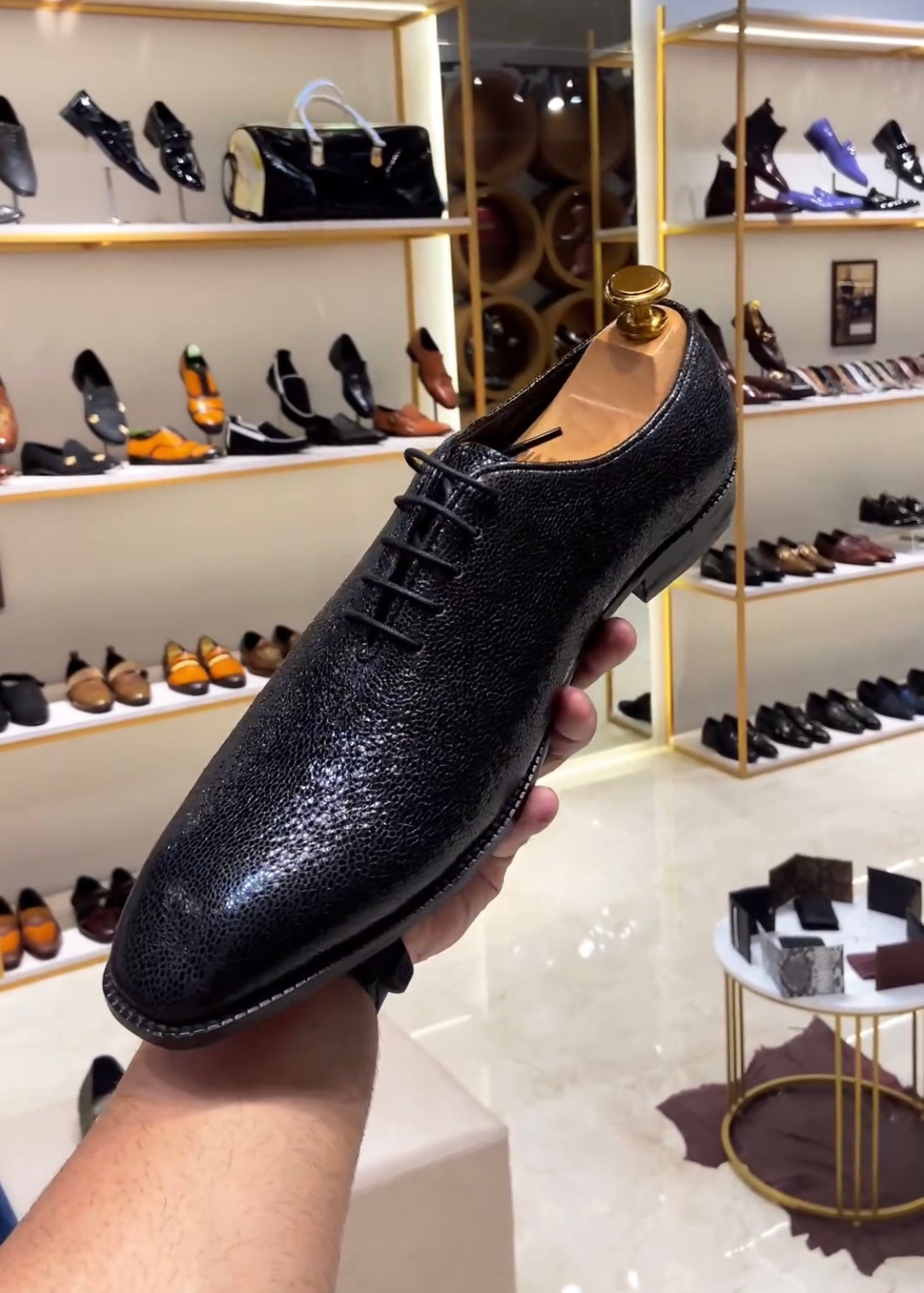 Mirror Gloss Calf Grain Leather Red Bottom Oxfords