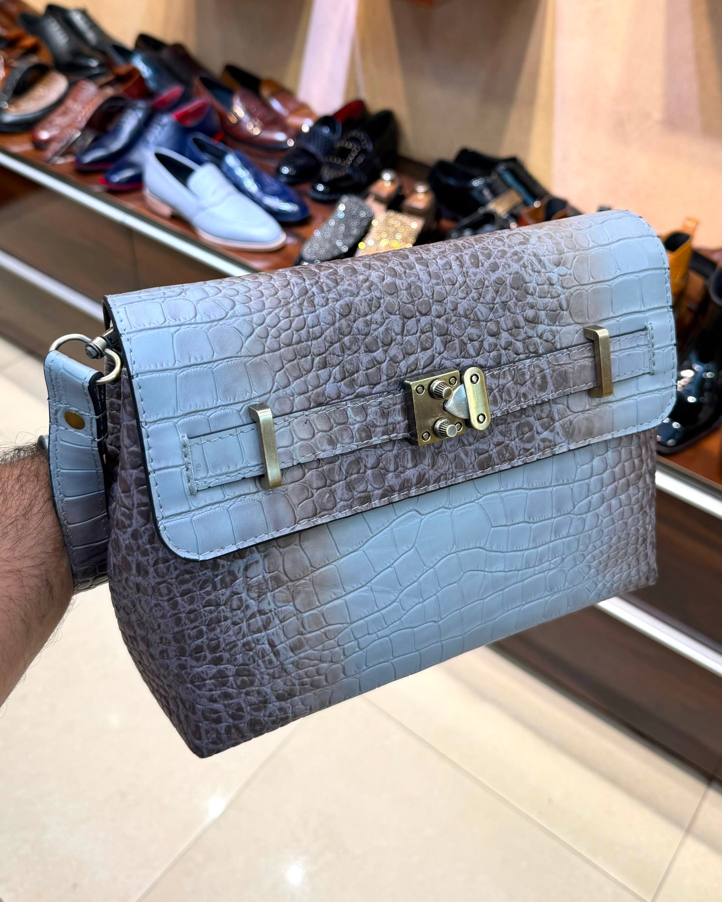 Exotic Himalayan Crocodile Scaled Cross Body Bag