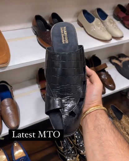 Black Crocodile Scaled Mules
