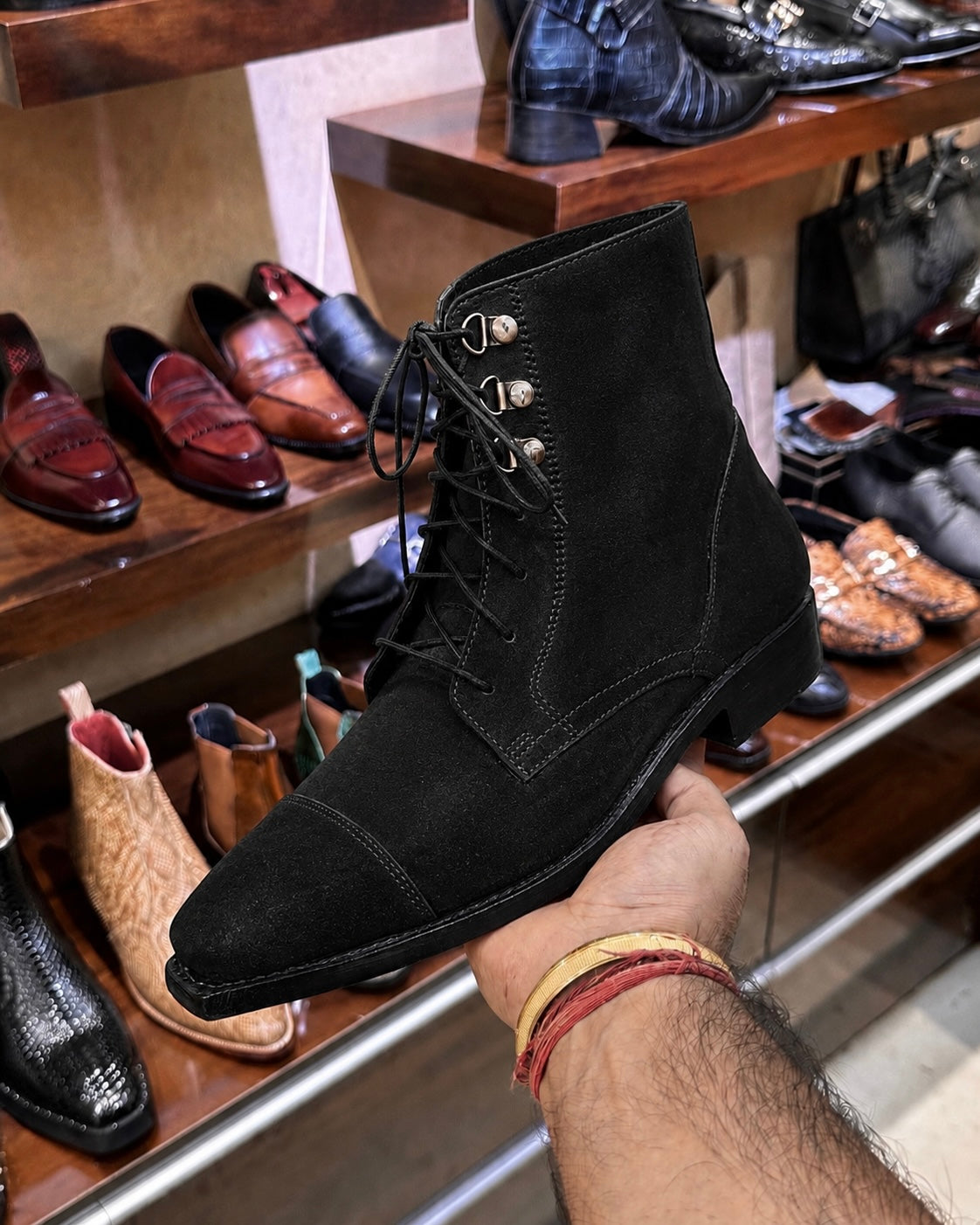 Goodyear Welted Black Suede Derby Cap Toe Boots