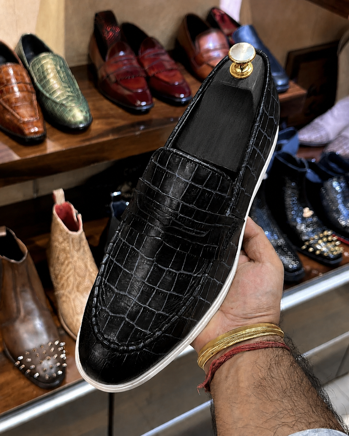 Black Crocodile Scaled Yacht Loafers