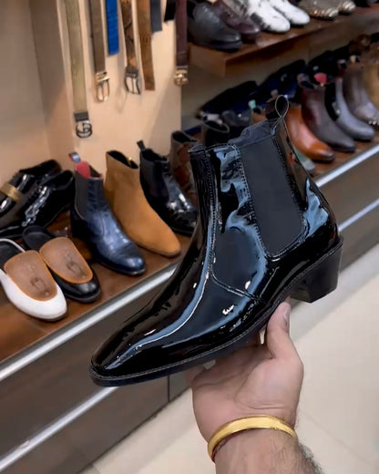 Black Patent Leather Cuban Heel Boots