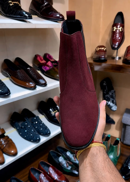 Burgundy Suede Chelsea Boots