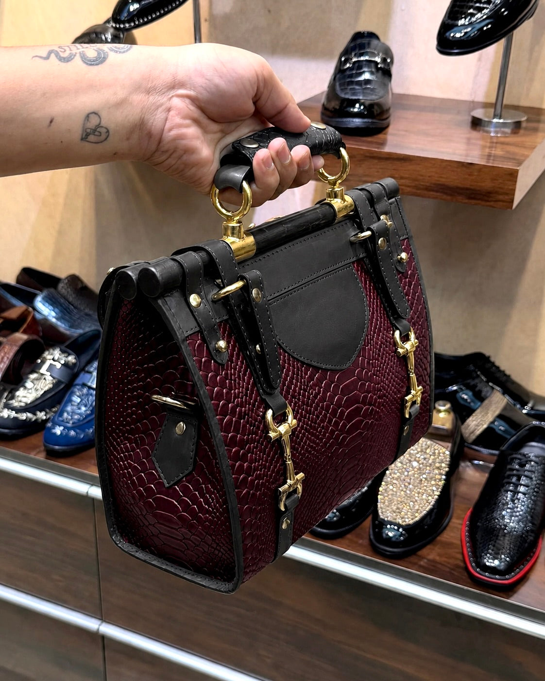 Burgundy And Black Handbag