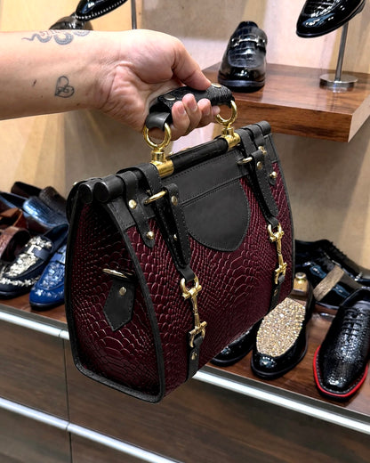 Burgundy And Black Handbag
