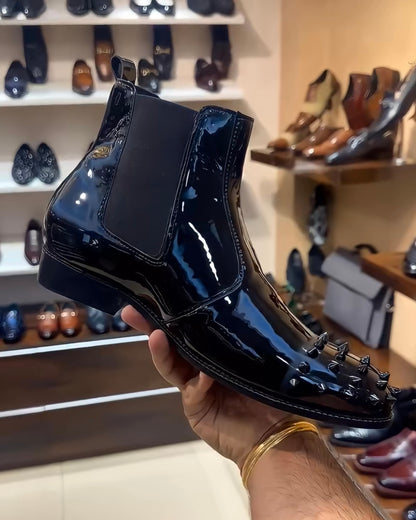 Italian Patent Studded Toe Red Bottom Chelsea Boots