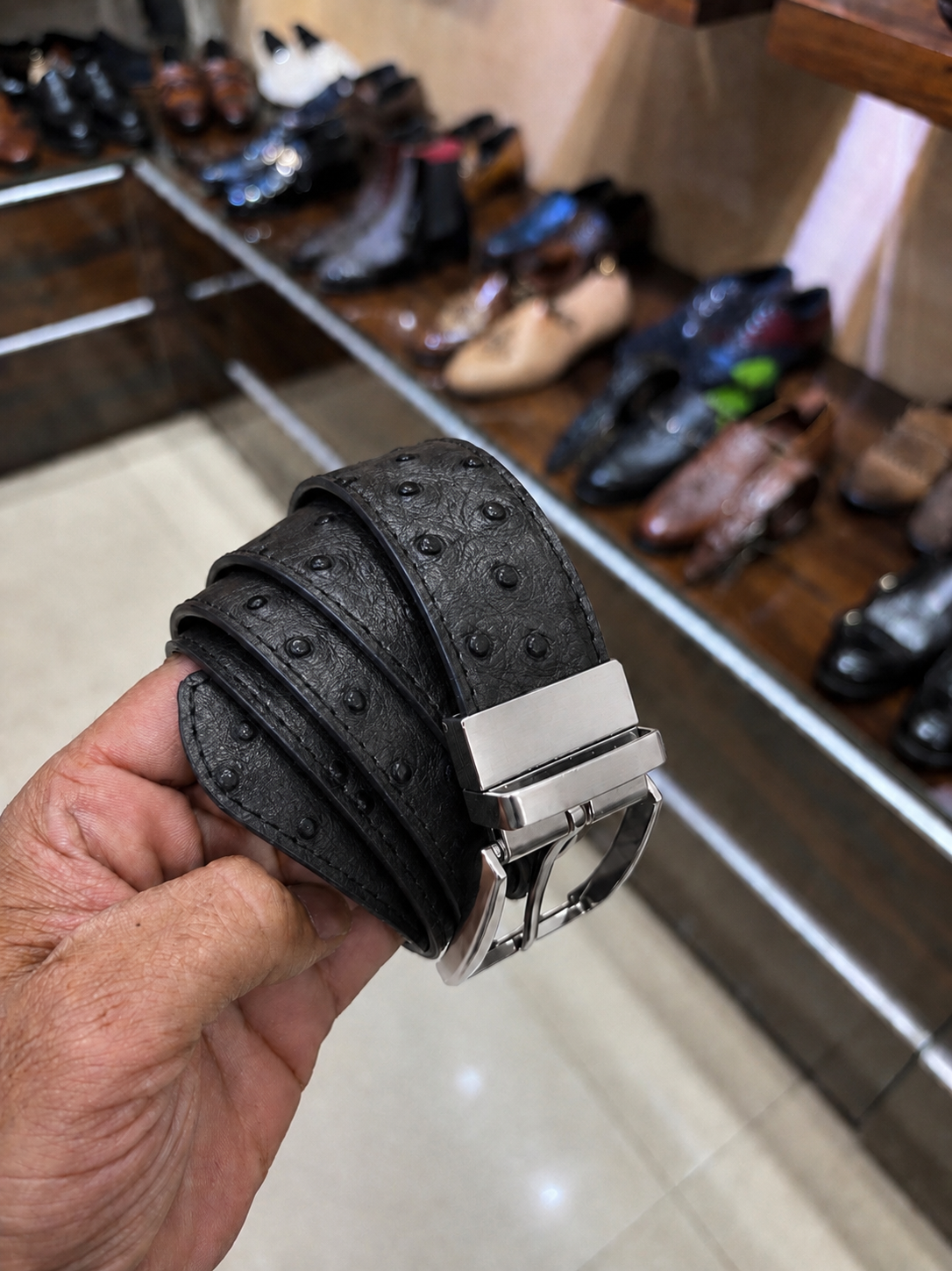 Genuine Black Ostrich Leather Belt