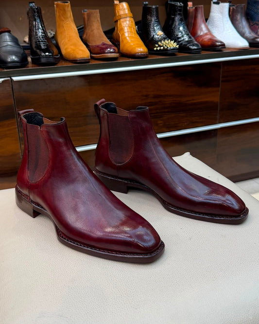 Ox-blood Chelsea Boots With Italian Toe
