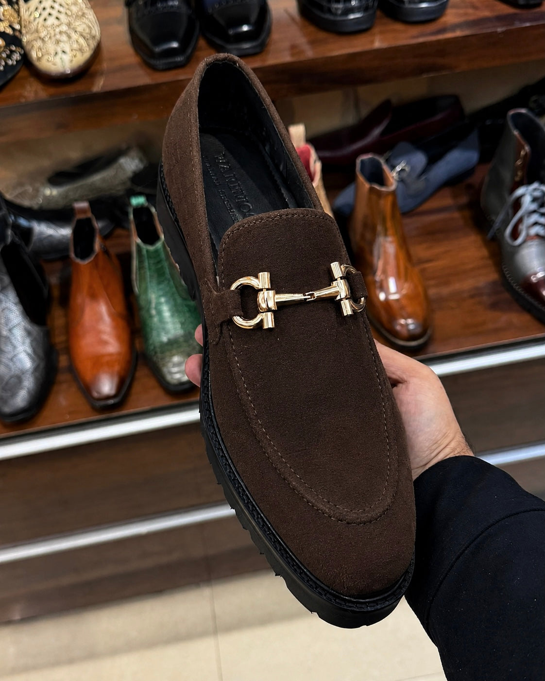 Brown Suede Lug Sole Loafers