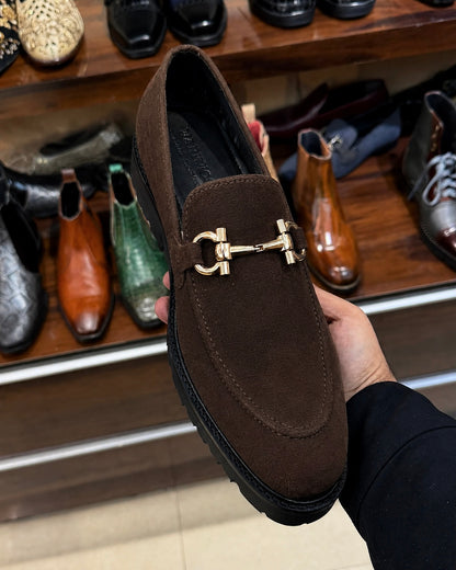 Brown Suede Lug Sole Loafers