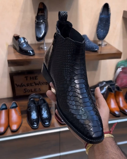 Matte Black Cobra Scaled Low-top Boots