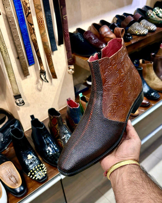 Limited Edition Two-Tone Real Stingray Fish Skin Zip Boots
