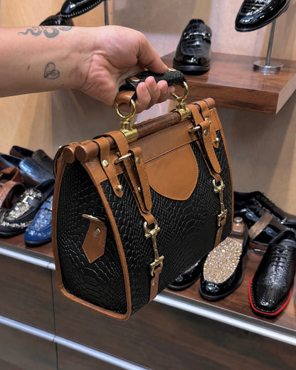 Black And Medium Brown Handbang